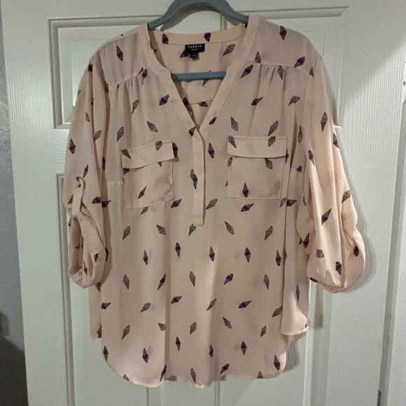 Torrid Pale Pink Blouse with Purple Ice Cream Cone Pattern - Picture 2 of 13
